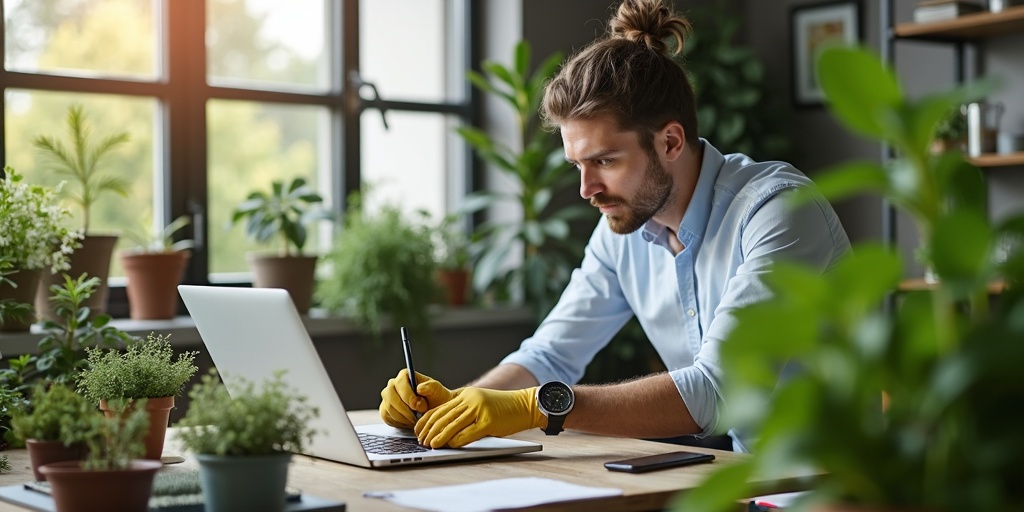 Professionnel du jardinage présentant les avantages du CESU pour services de jardinage à domicile