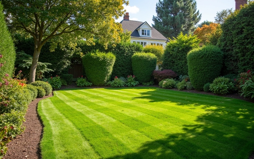 Jardin restauré débroussaillage professionnel pelouse propre