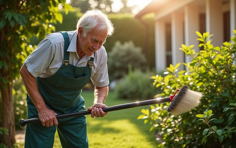 Client âgé satisfait débroussaillage jardin Villeurbanne