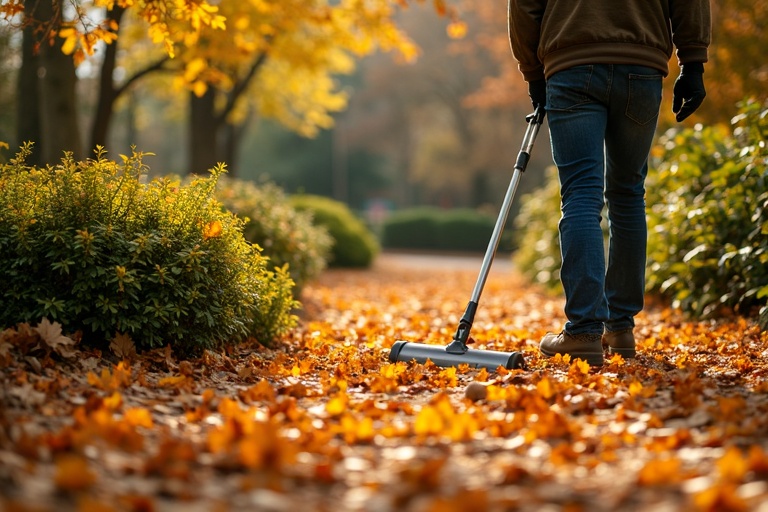 Entretien automnal avec ramassage des feuilles et préparation hivernale