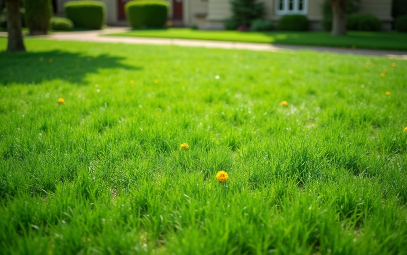 Pelouse ornementale avec gazon fin et décoratif parfaitement entretenu