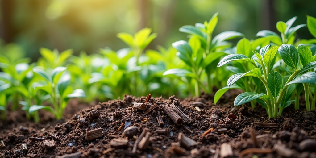 Application de paillis naturel autour des plantations pour protéger et nourrir le sol