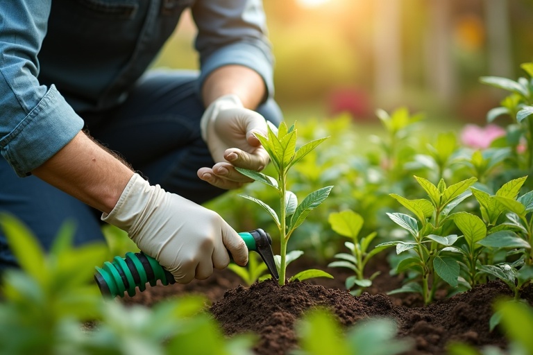 Traitement préventif des plantes en massifs par jardinier professionnel
