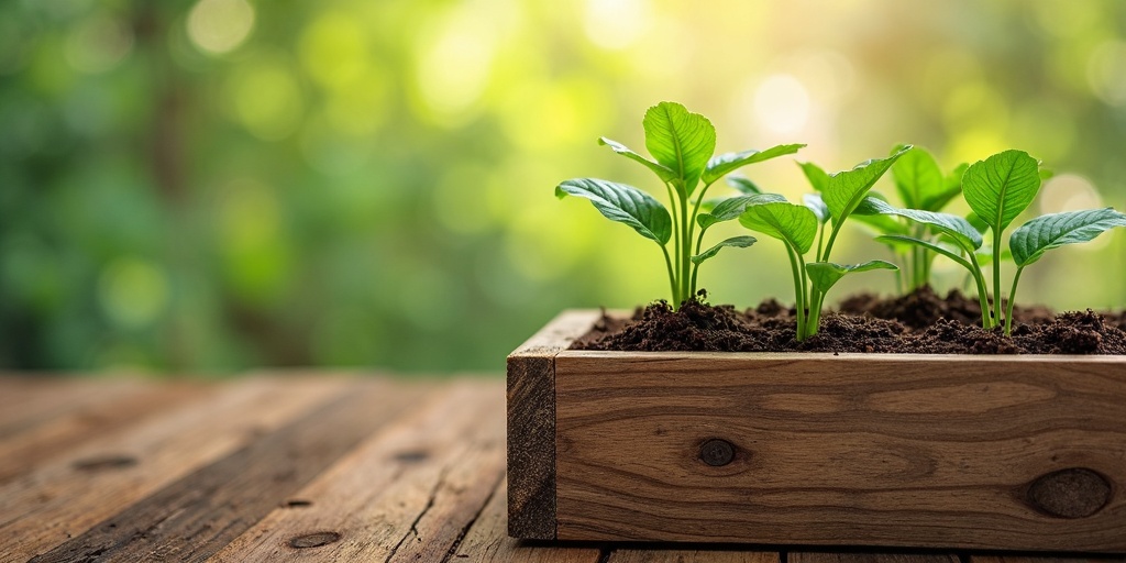 Jardinières en bois montrant les avantages naturels : racines saines, propriétés d'isolation du bois, concept de jardinage écologique