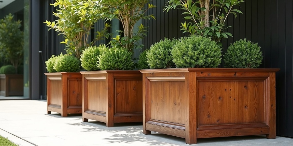 Jardinières de luxe en bois haut de gamme, bacs designers en matériaux exclusifs, jardinières de prestige
