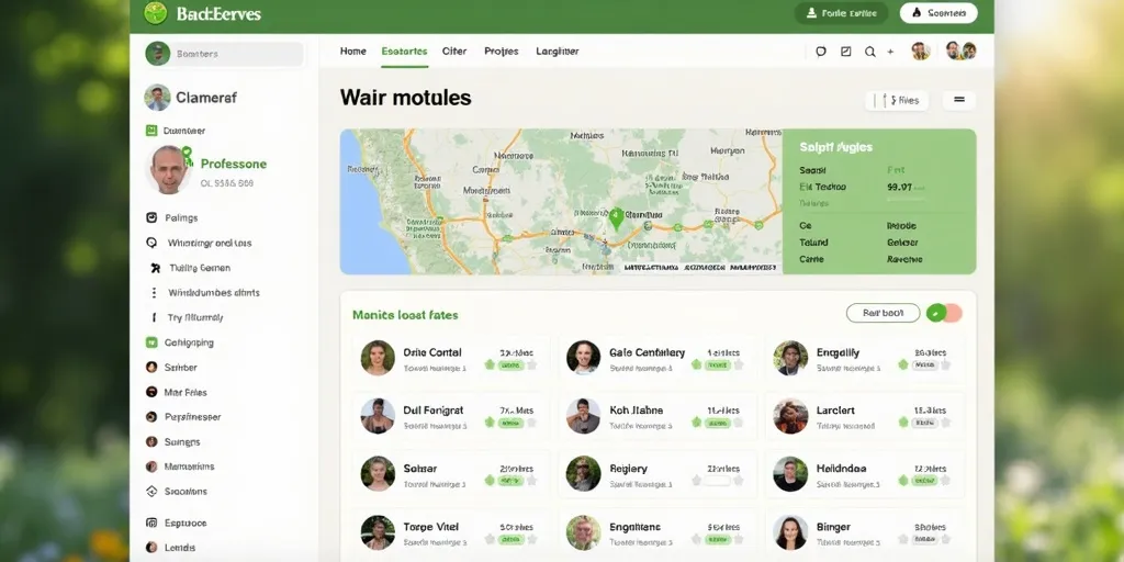 Interface de recherche jardinier à Bièvres avec filtres géographiques