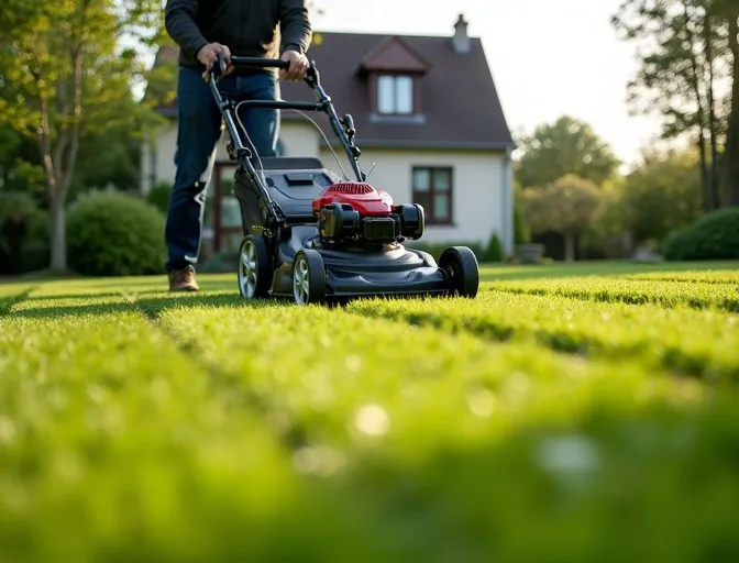 Tonte de pelouse professionnelle dans un jardin de Bièvres par jardinier qualifié