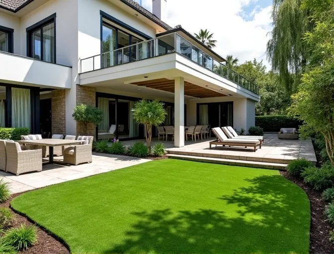 Création jardin paysager villa Buc avant/après