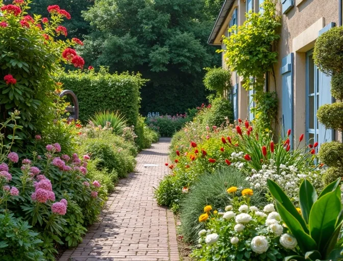 Massifs fleuris créés quartier résidentiel Buc