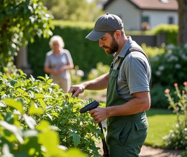 Jardinier expert travaillant sur l'aménagement paysager à Massy