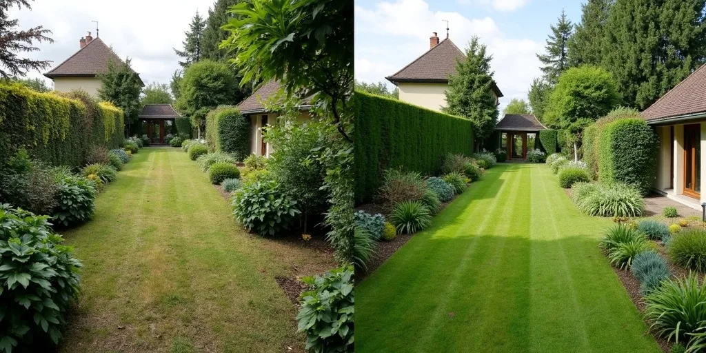Avant après entretien jardin par jardinier professionnel Saclay
