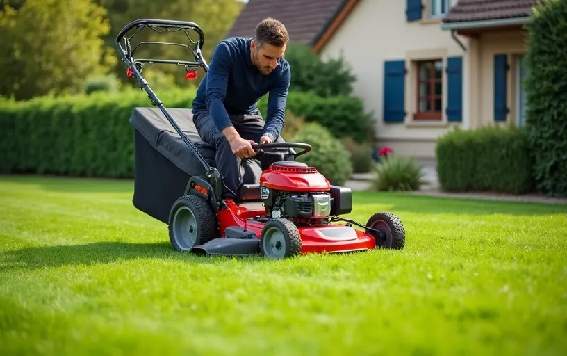 Entretien professionnel de pelouse par jardinier à Saclay