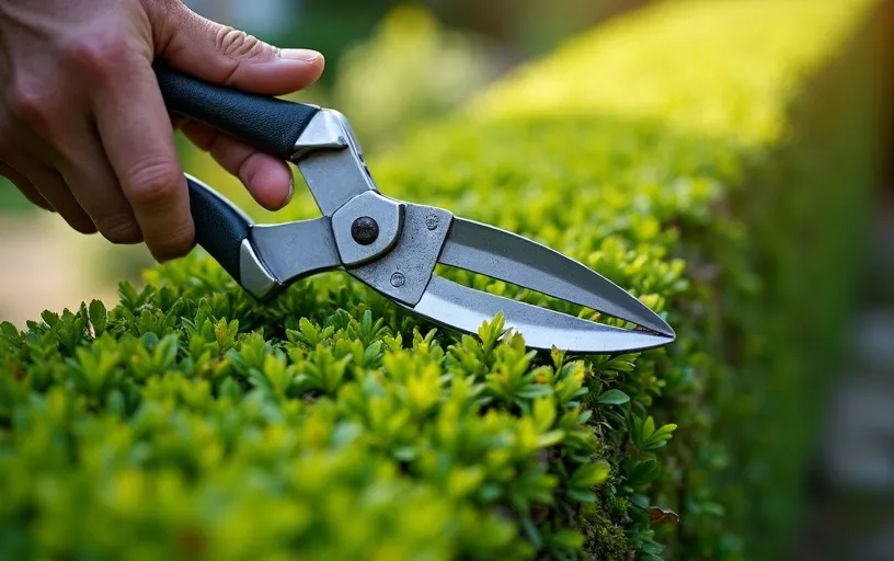 Jardinier professionnel effectuant la taille de haies à Vauhallan