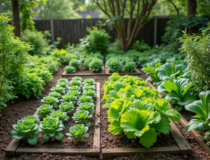 Potager en pleine terre avec planches de culture délimitées
