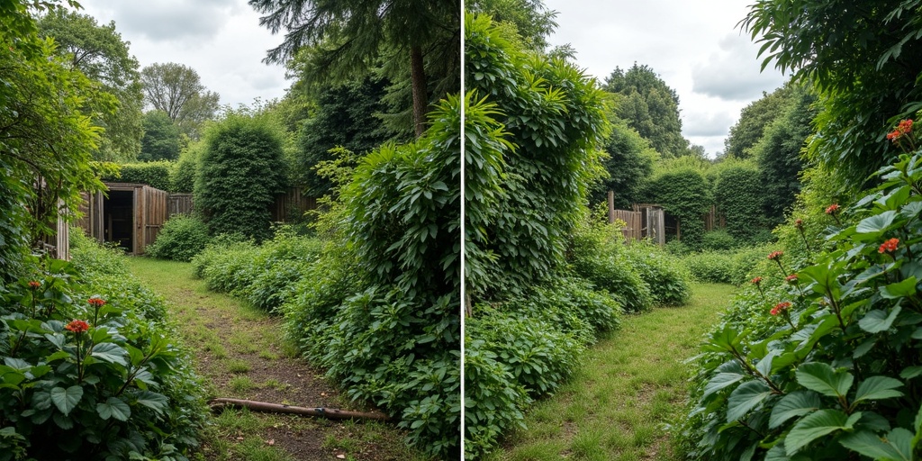 Débroussaillage jardin abandonné végétation envahissante