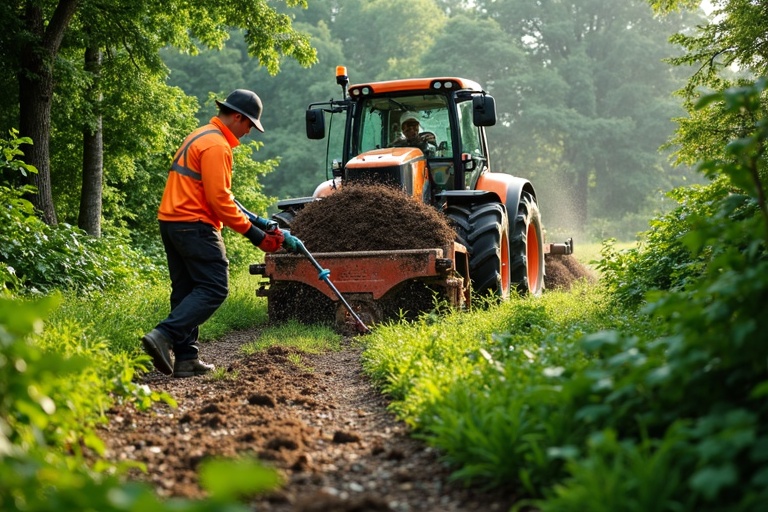 Débroussaillage mécanique jardin envahi végétation