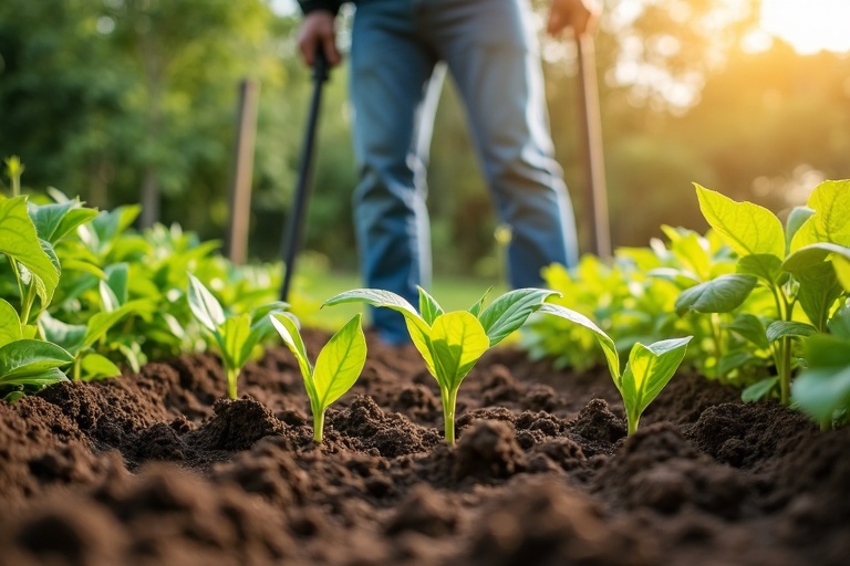 Application traitements désinfection sol jardin