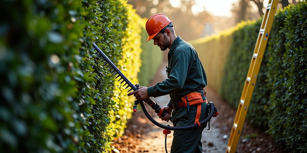 Taille-haie thermique professionnel pour entretien arbustes