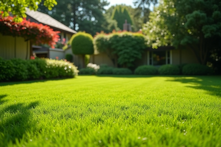 Gazon parfait après première tonte professionnelle